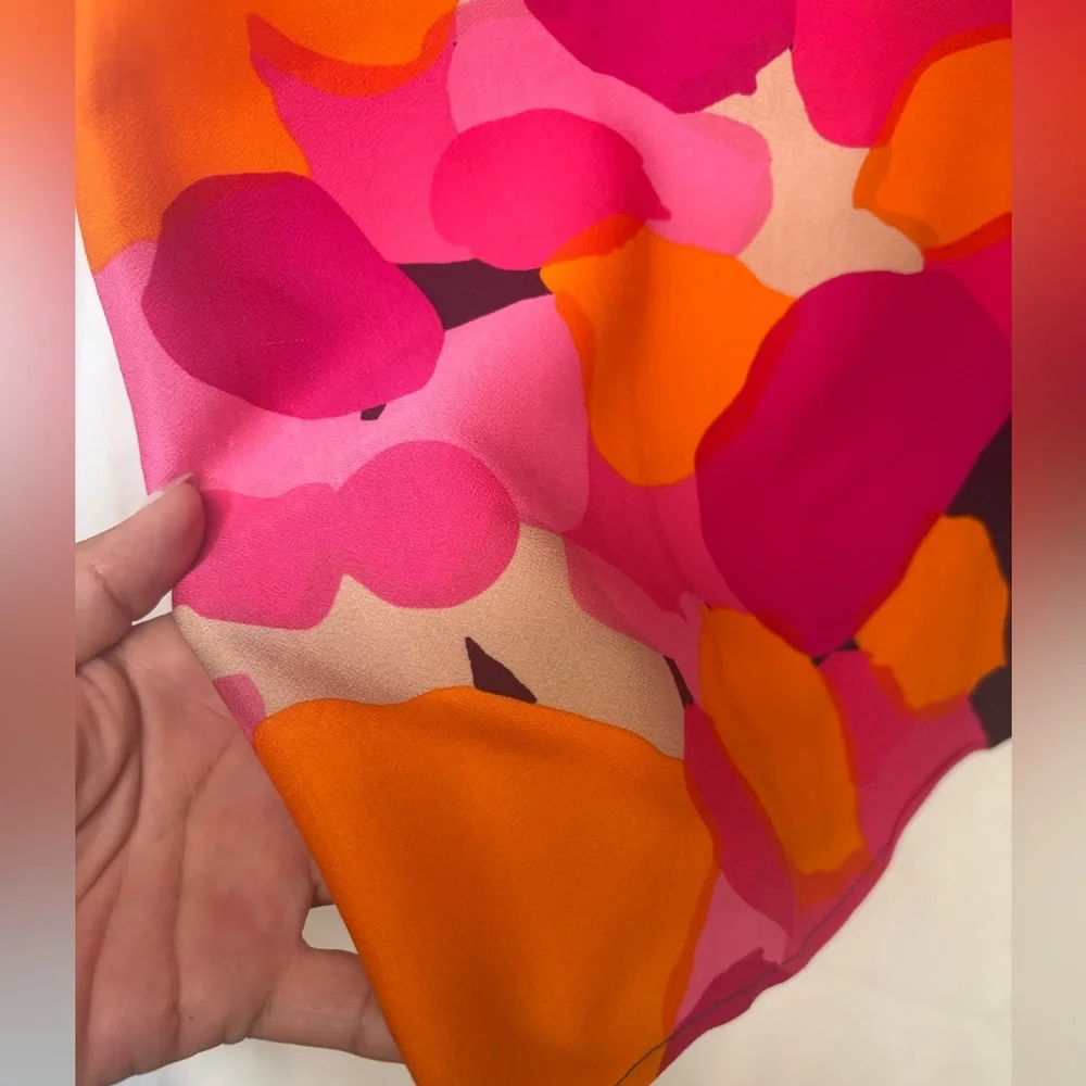 Trina Turk Kaftan Tunic Shift Sz 6, Bright Abstract Floral Print, Rayon, Split S - Picture 8 of 12